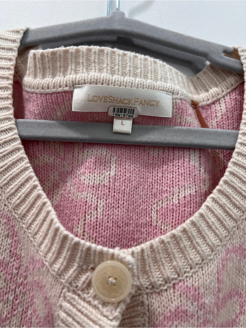 LoveShackFancy Large Veronica cardigan Cream & Pink Patterned Button Cardigan - Picture 8 of 13